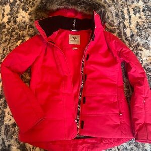 Obermeyer Women's Bold Red Ski Jacket with Fur Trim